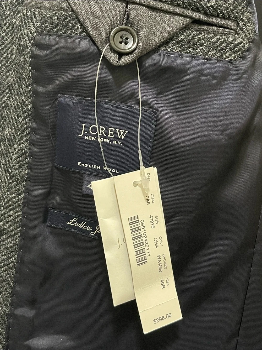 J Crew Charcoal Black Herringbone English Wool Ludlow Jacket Yorkshire Tweed 40R